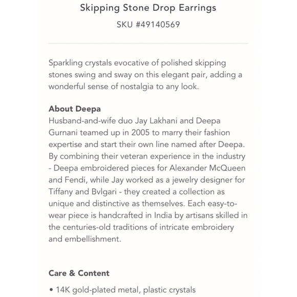 Skipping Stone Drop Earrings Deepa Gurnani NWT - Picture 6 of 8